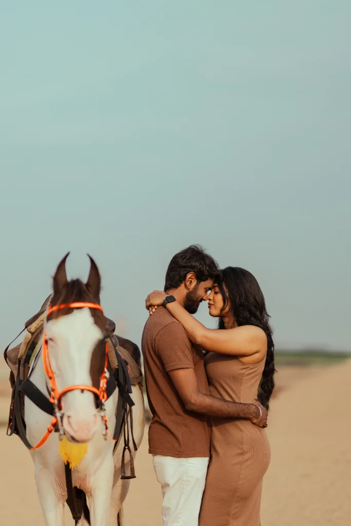 horse with bride and groom