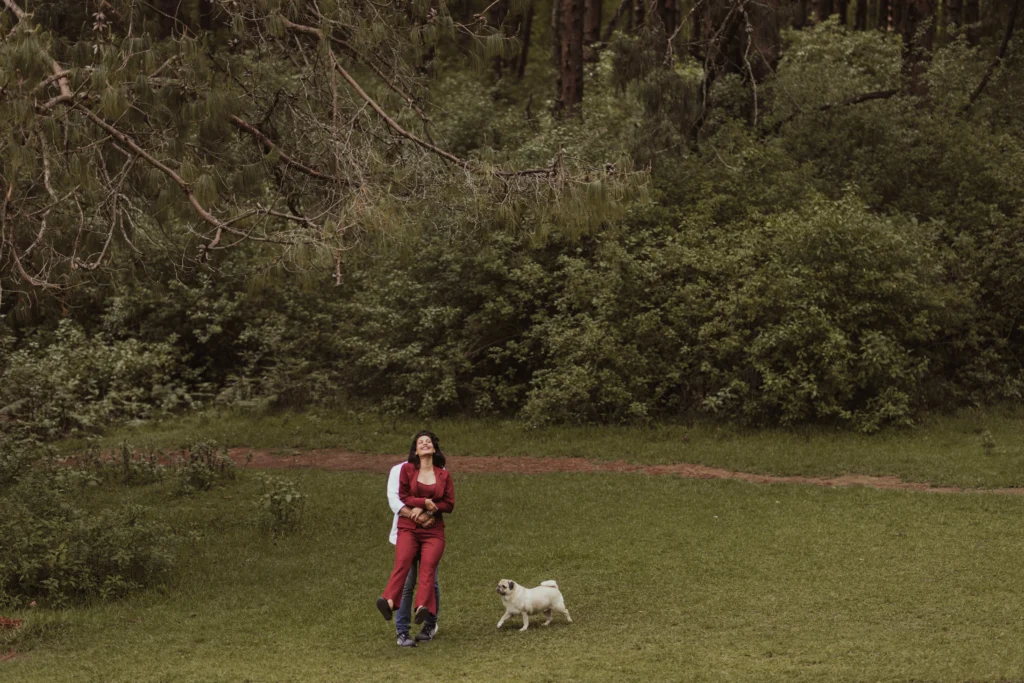 groom and bride is playing to make the pet jealous